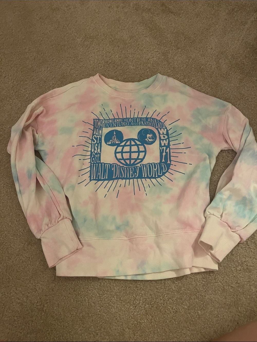 Disney Pastel Pink & Blue Tie-Dye Crewneck Sweatshirt